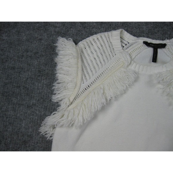 BCBGMaxazria Sweater Women Small Crochet Ivory Fringe Soft Girl Core Boho - Picture 4 of 15